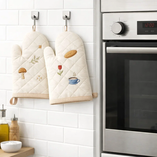 Cream Cottage Embroidered Oven Mitt Set (2-Pack)