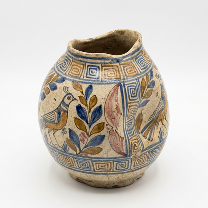 Aegean Bird Motif Crackle-Glaze Vase