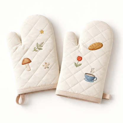 Cream Cottage Embroidered Oven Mitt Set (2-Pack)
