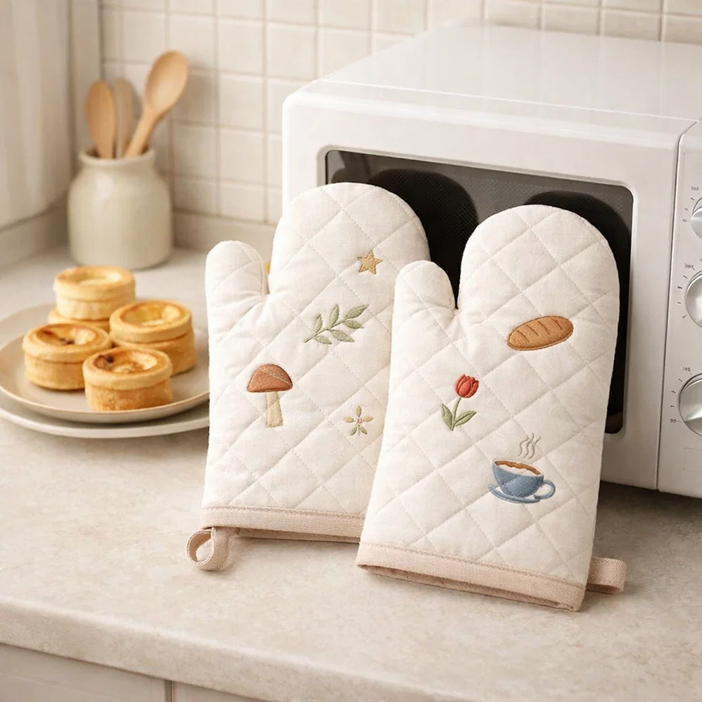 Cream Cottage Embroidered Oven Mitt Set (2-Pack)