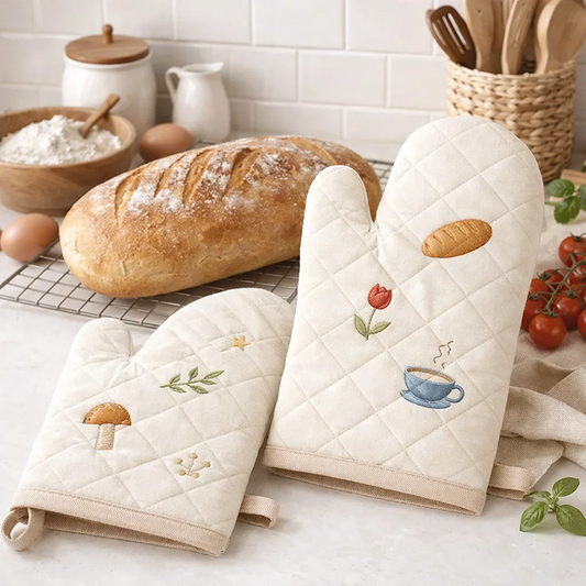 Cream Cottage Embroidered Oven Mitt Set (2-Pack)
