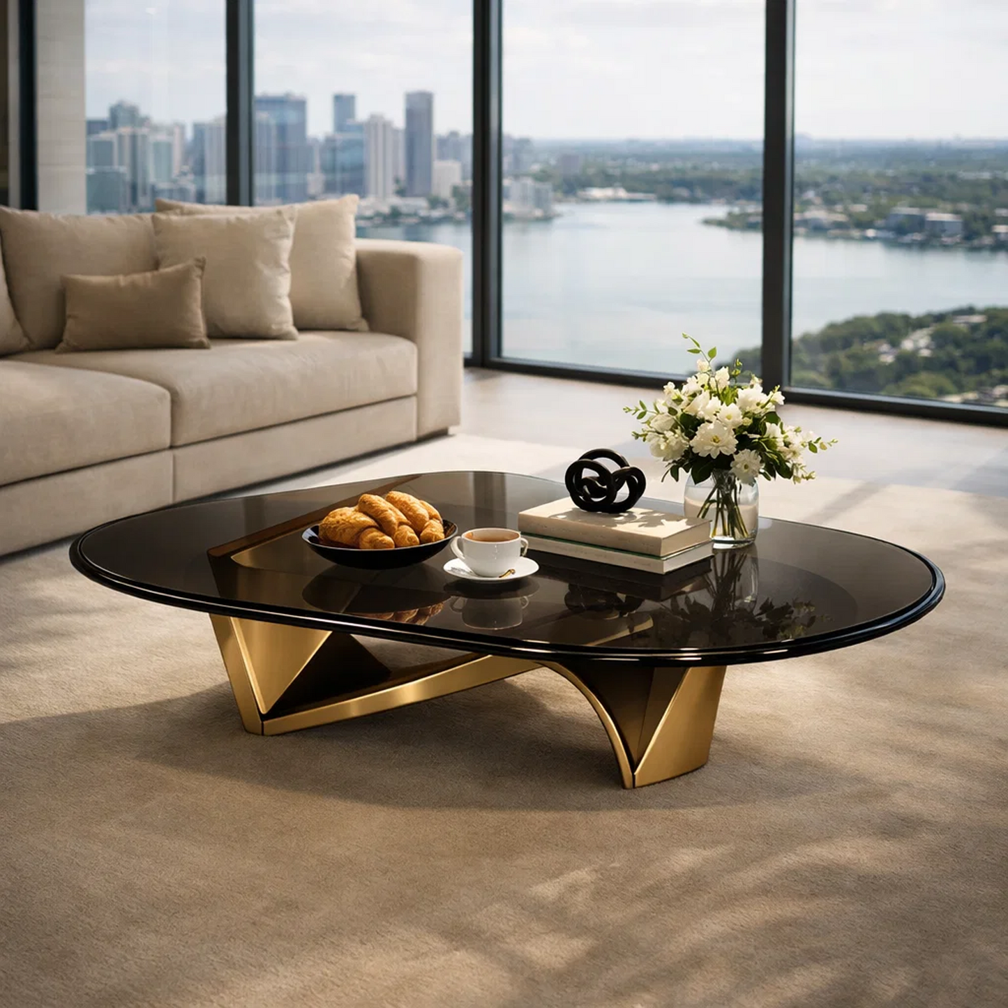 Obsidian Arc Smoked-Glass Coffee Table