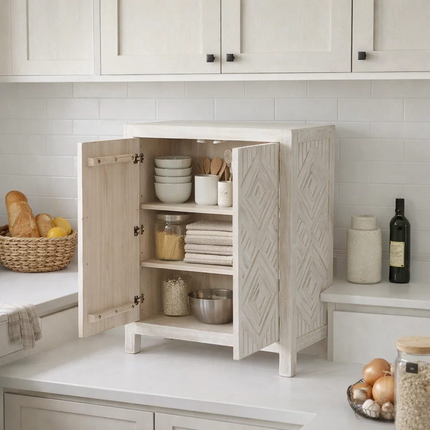 Hearthwood Carved Kitchen Storage Cabinet