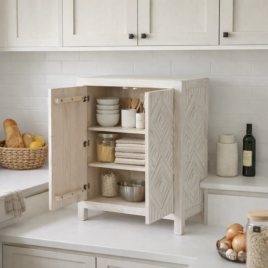 Hearthwood Carved Kitchen Storage Cabinet