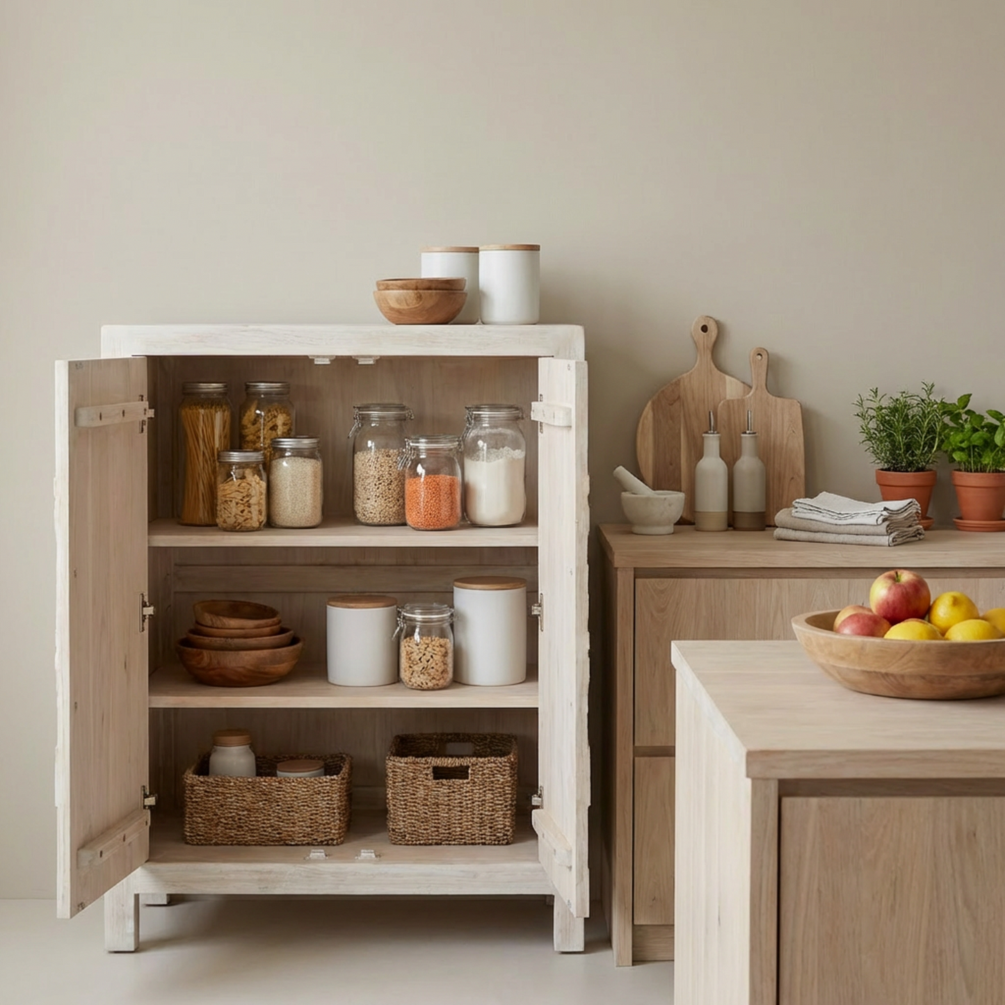 Hearthwood Carved Kitchen Storage Cabinet
