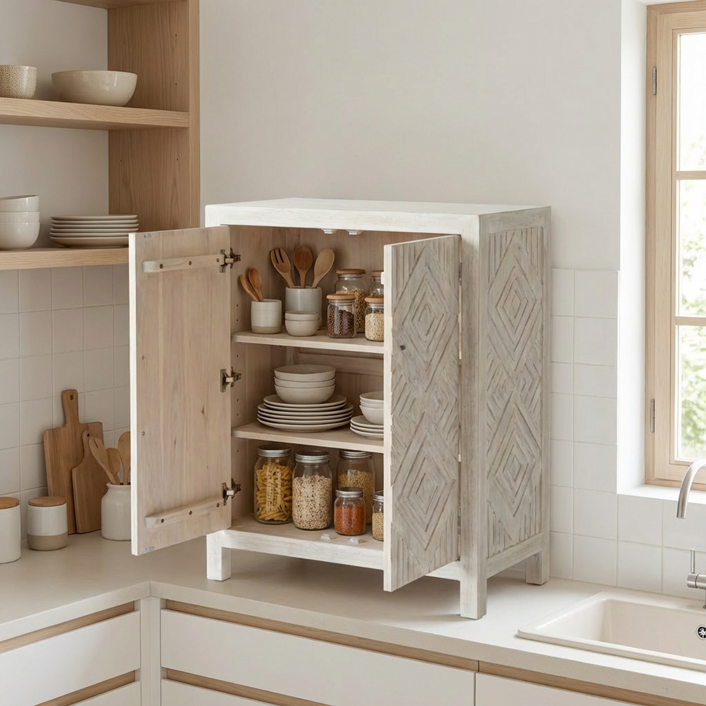 Hearthwood Carved Kitchen Storage Cabinet