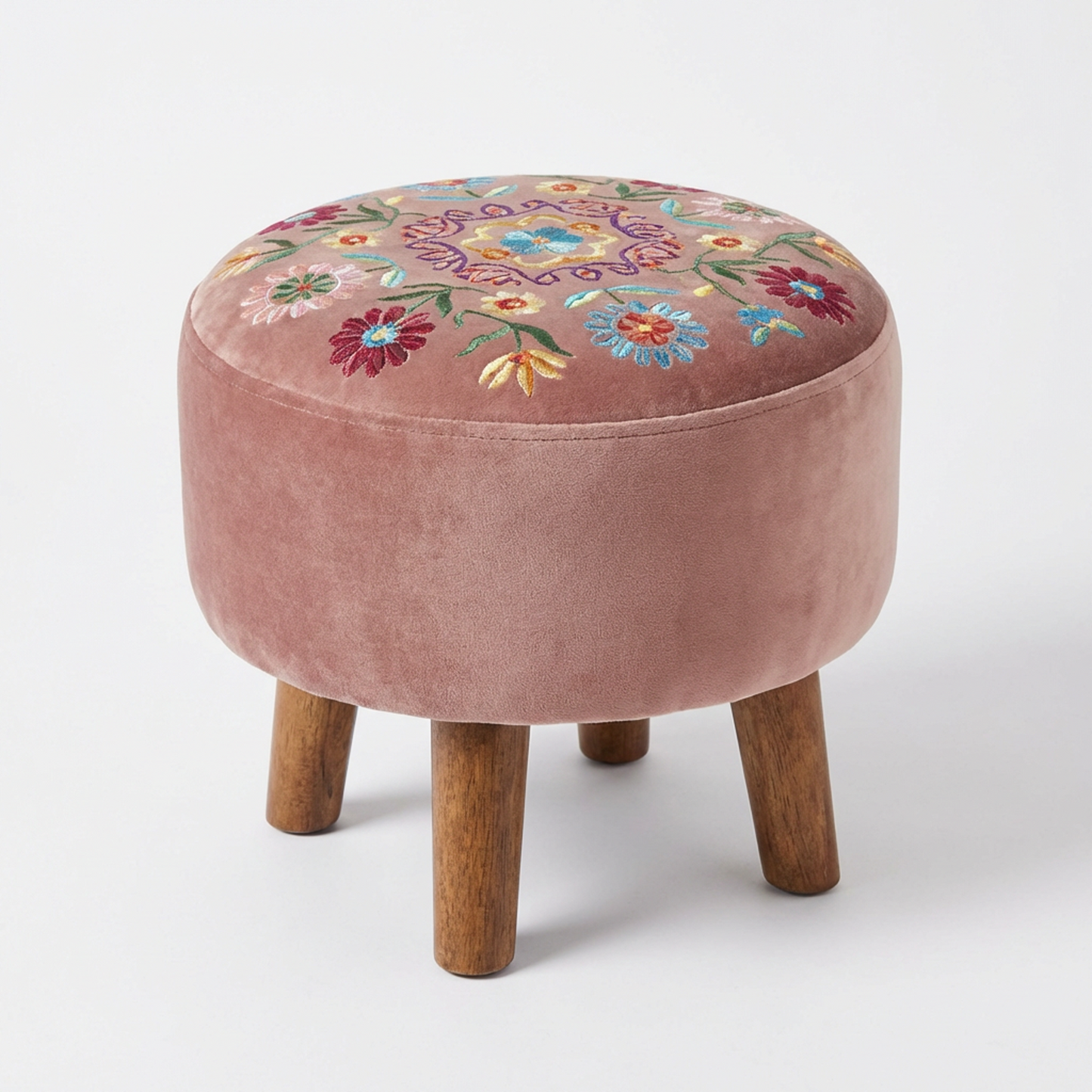 Marigold Embroidered Velvet Ottoman Stool