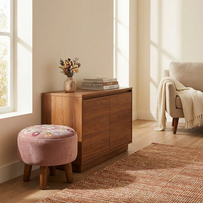 Marigold Embroidered Velvet Ottoman Stool