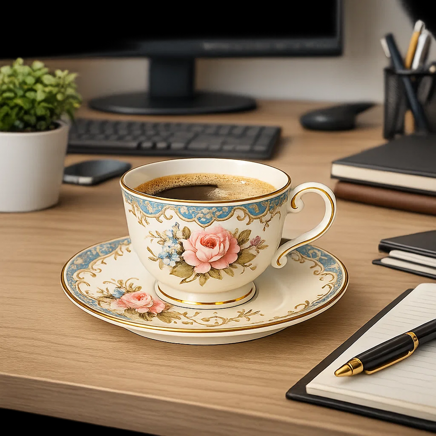 Vintage Rose Teacup & Saucer Set