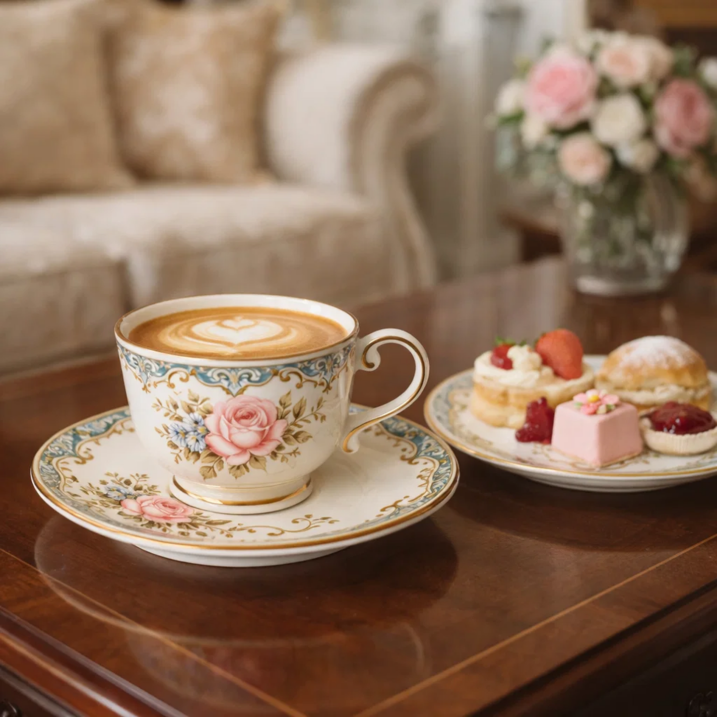 Vintage Rose Teacup & Saucer Set