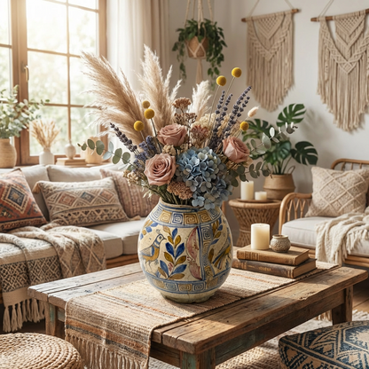 Aegean Bird Motif Crackle-Glaze Vase