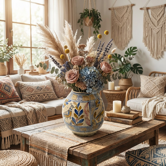 Aegean Bird Motif Crackle-Glaze Vase