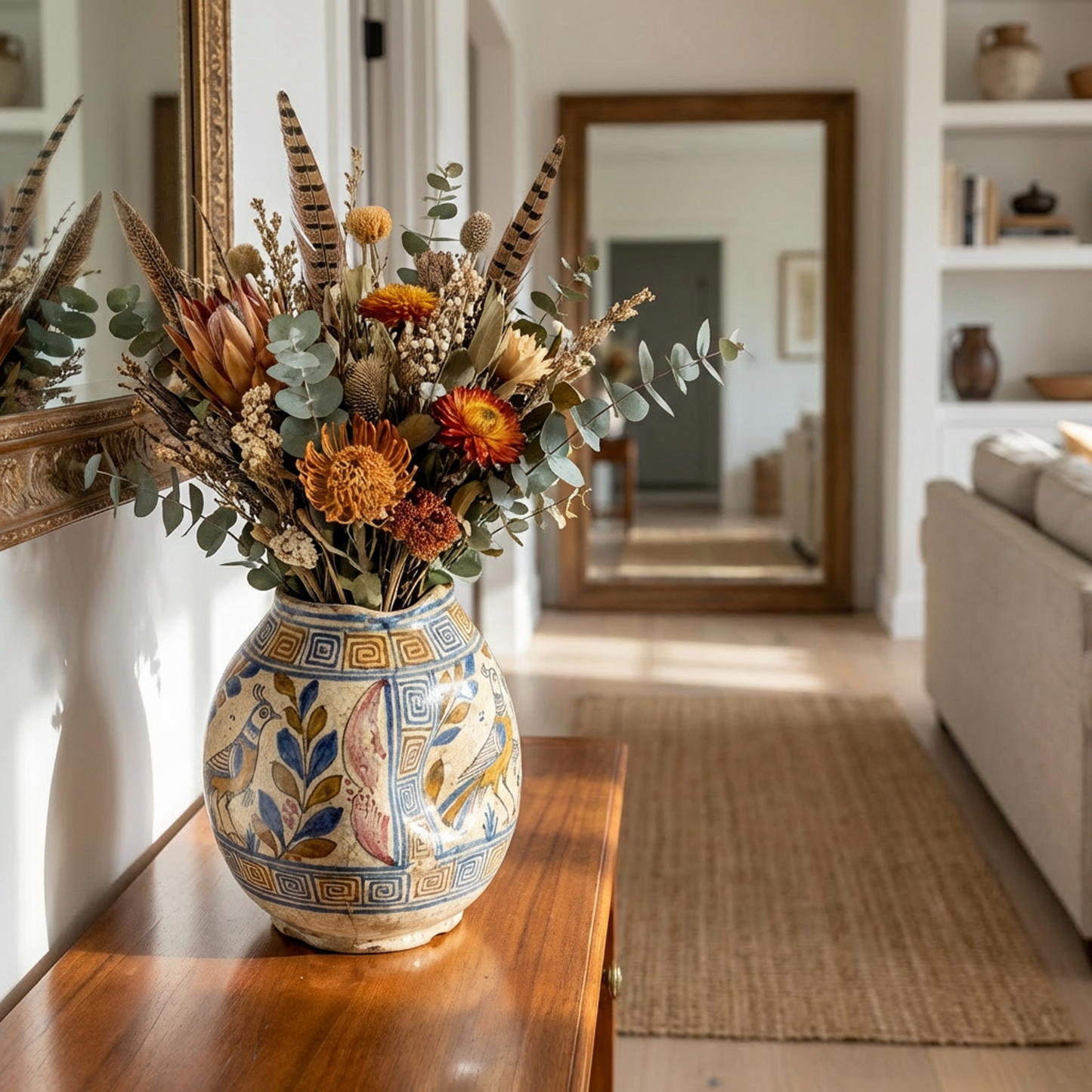 Aegean Bird Motif Crackle-Glaze Vase